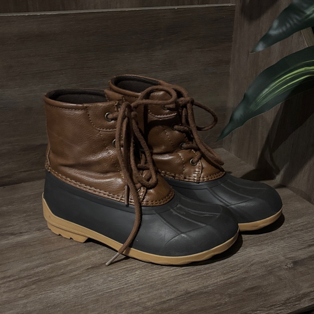 Sperry Tan and Black Port Duck Boots 2
